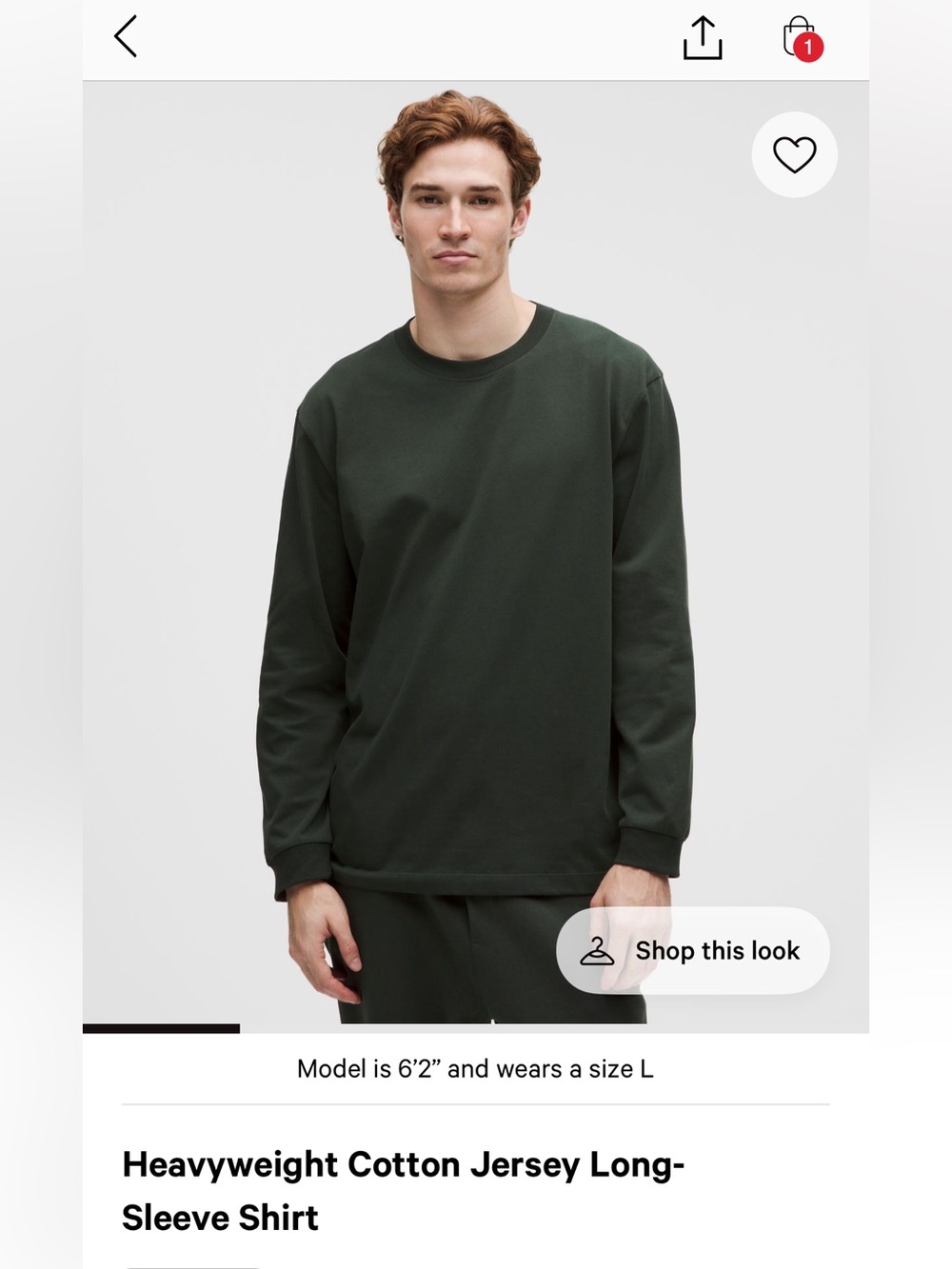 Lululemon Men’s Heavyweight Cotton Jersey Long-Sleeve Shirt - Dark Green